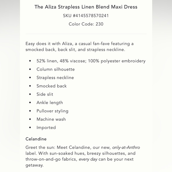 Celandine x Anthropologie The Aliza Strapless Linen Blend Maxi Dress - Size M - Picture 4 of 8